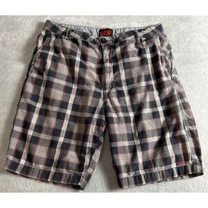 Vans Plaid Shorts Men's 32 Skater Red Gray Bermuda Casual Preppy Skater Cotton
